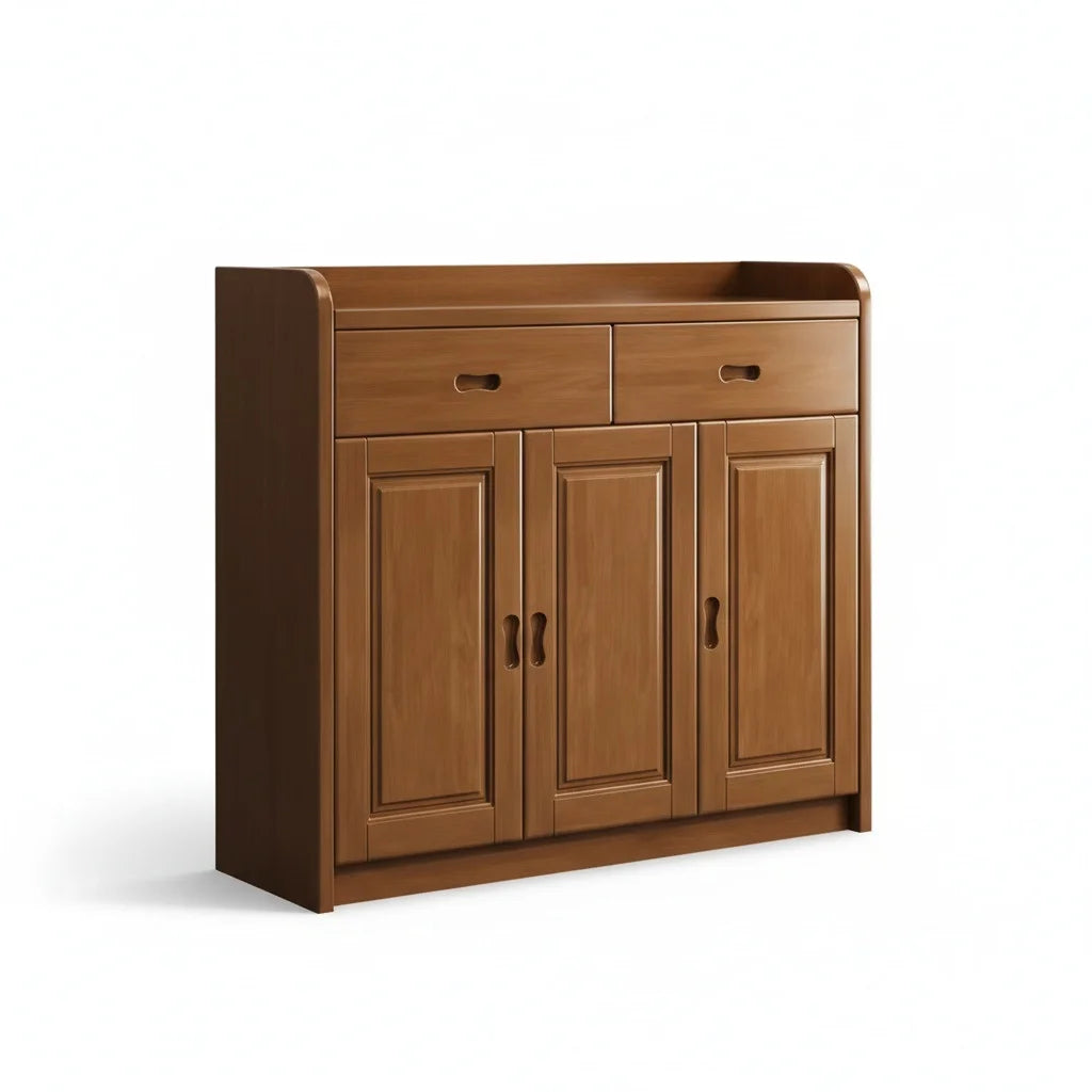meuble bas classique deux portes tiroirs étagère intégrée meuble buffet traditionnel marron clair aspect