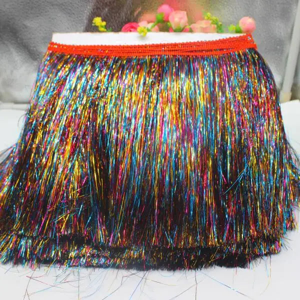 ruban frisé franges brillantes or multicolore décoratif textile maison 20cm longueurversible utilisation