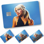 autocollants carte crédit sabrina carpenter adhésifs personnalisables moderne bleu clair noir doré imprimé maillot
