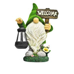 statue elfe nain résine lanterne verte barbe blanche motif ajouré lumière solaire patioextérieur