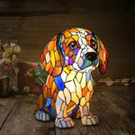 lampe posée chien multicolore mosaïque art deco résine opaque chambre salon