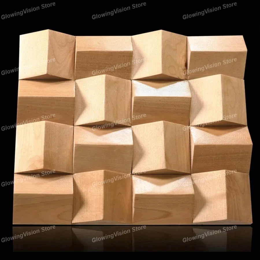 panneau décoratif bois cubes géométriques moderne marron clair foncé autocolant 3d