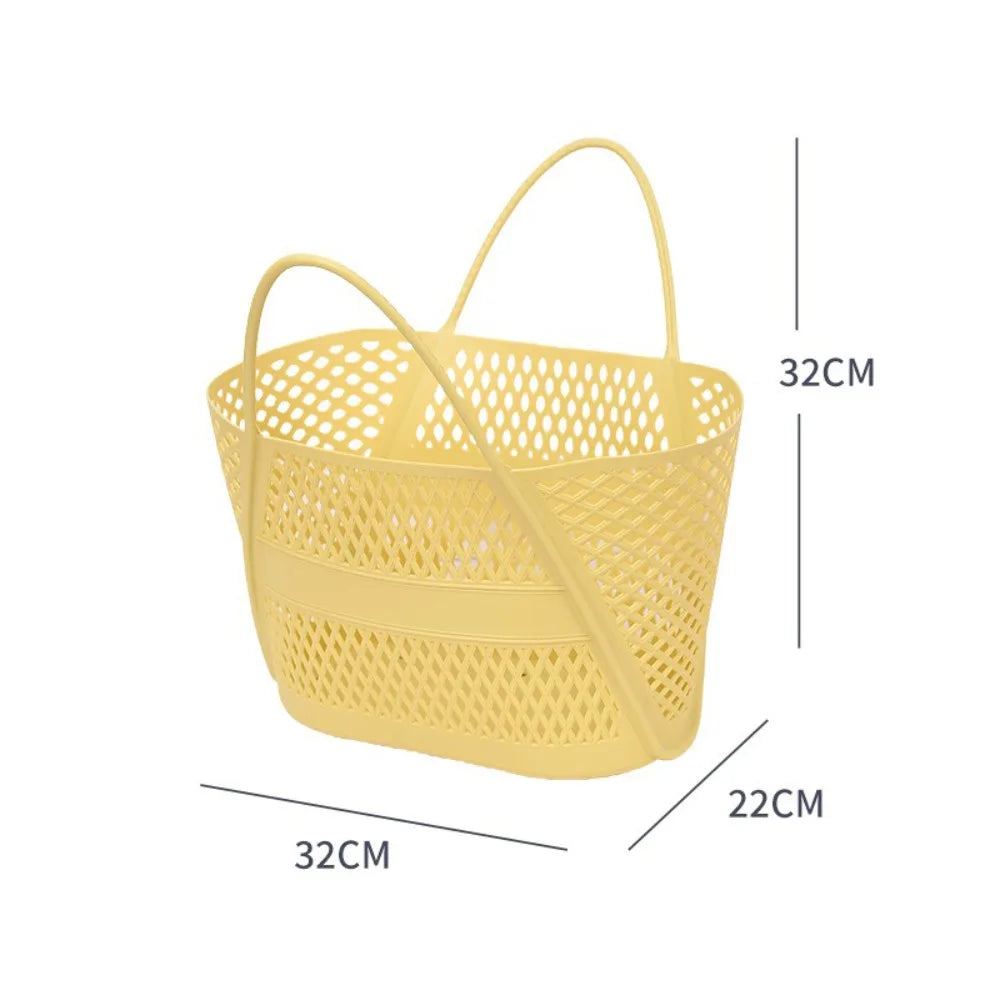 panier rangement maille géométrique blanc rose jaune gris moderne poignées détachables utilisation multiple portable