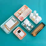 boîtes rangement réutilisables plastique moderne rose bleu blanc minimalistes multifonctionnelles cosmétiques cuillères fourchettes assiettes