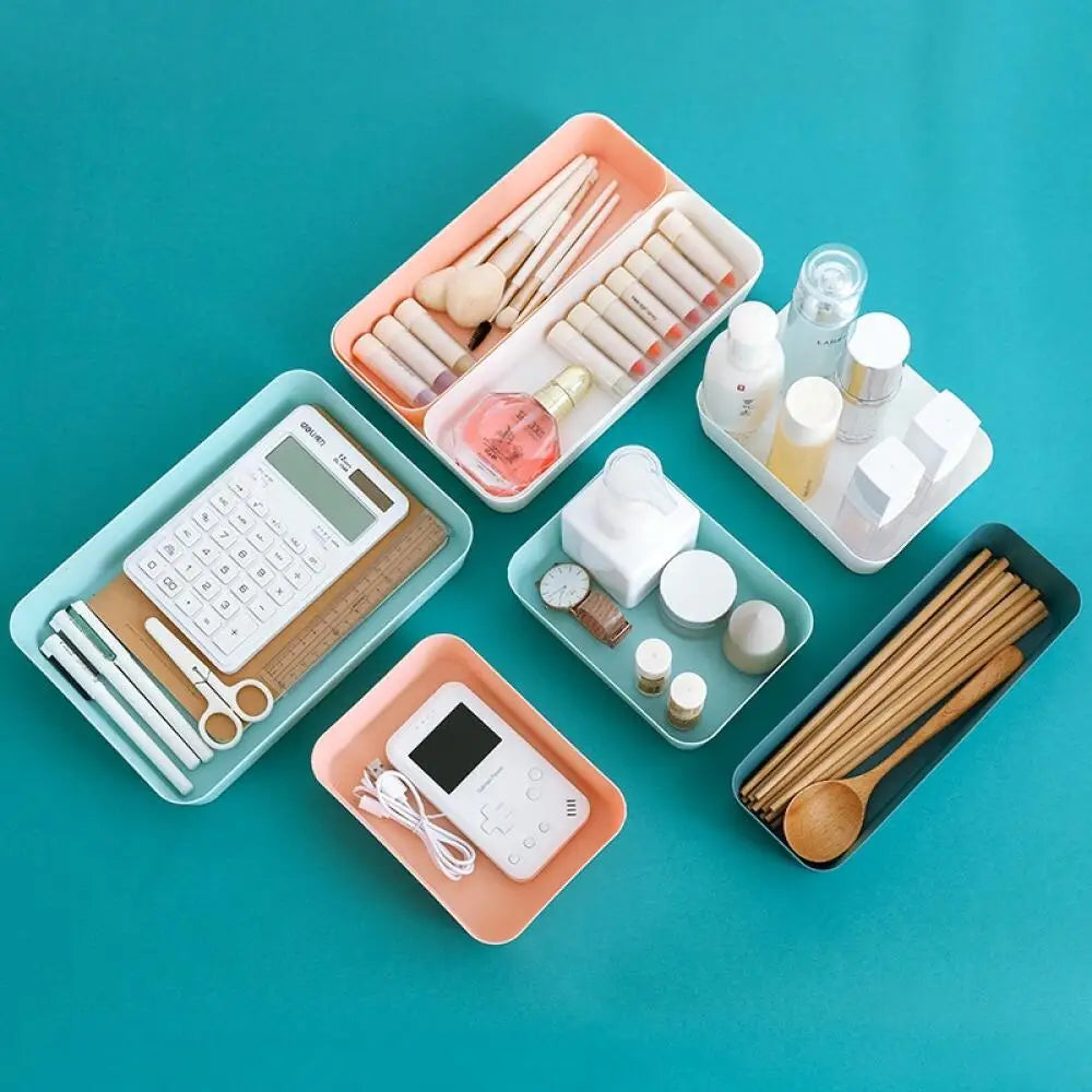 boîtes rangement réutilisables plastique moderne rose bleu blanc minimalistes multifonctionnelles cosmétiques cuillères fourchettes assiettes