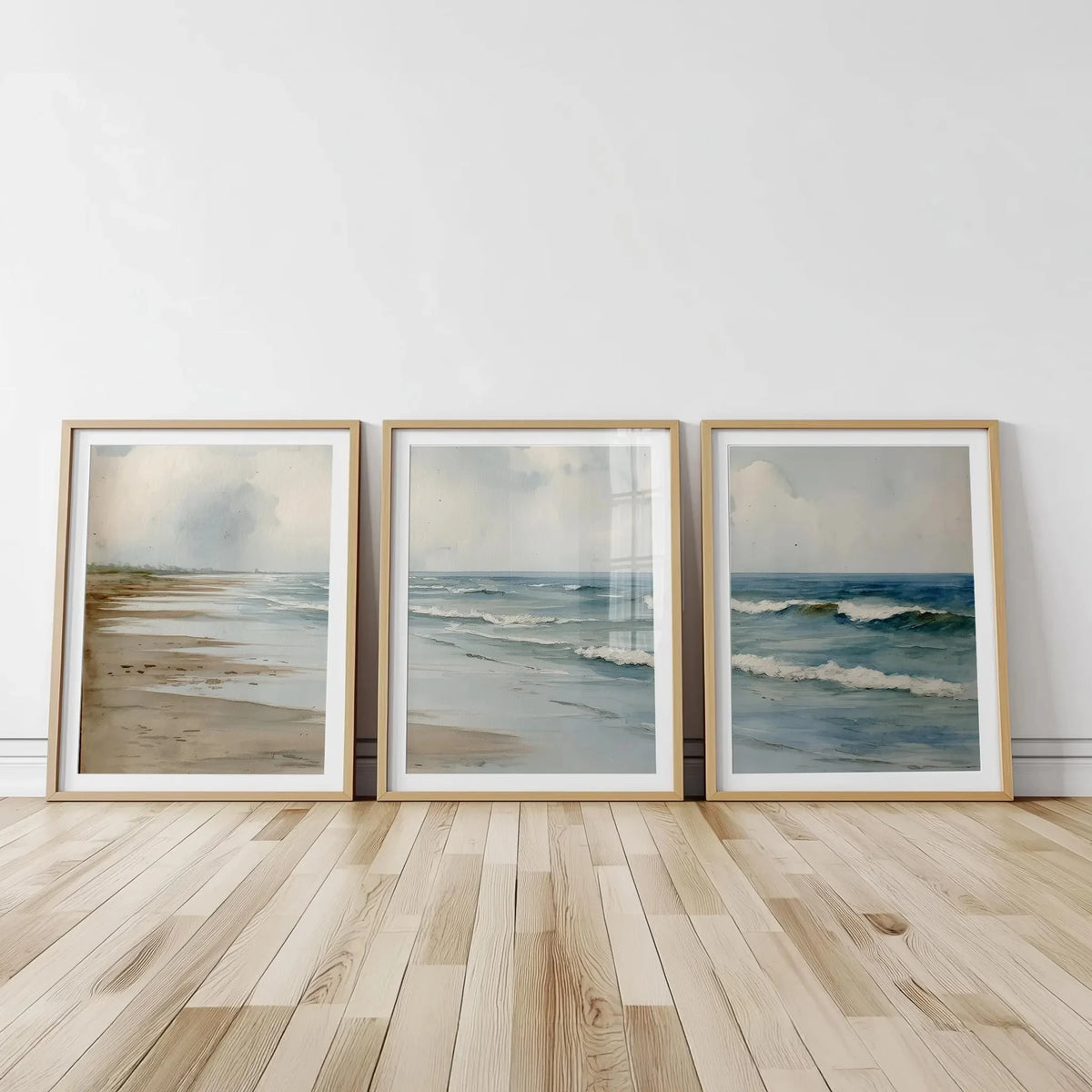 tableaux moderne paysage marin nuages sable beige bleu gris blanc minimaliste