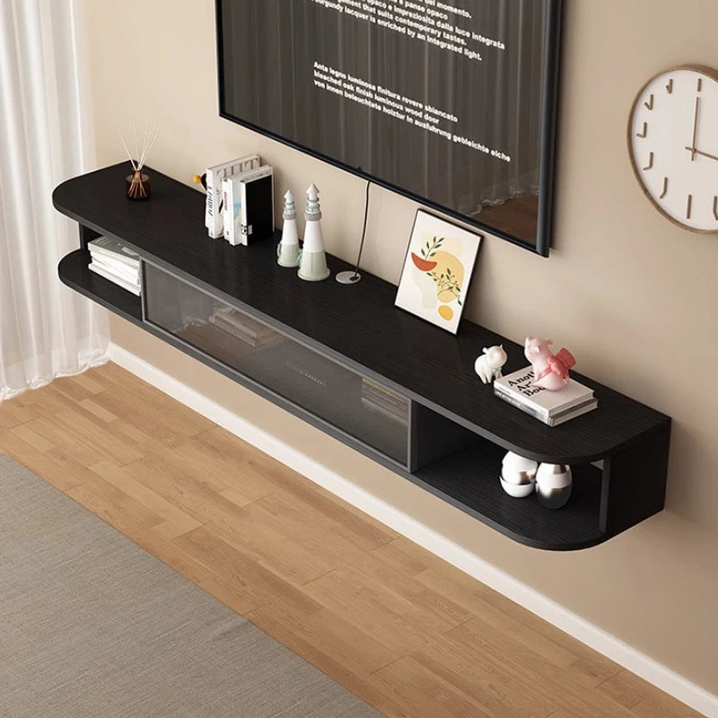 étagère murale moderne noire blanche support tv vases livres photo moderne