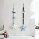 décoration murale marin étoiles mer coquilles blanc bleu clair bleu foncé texture bois fixations