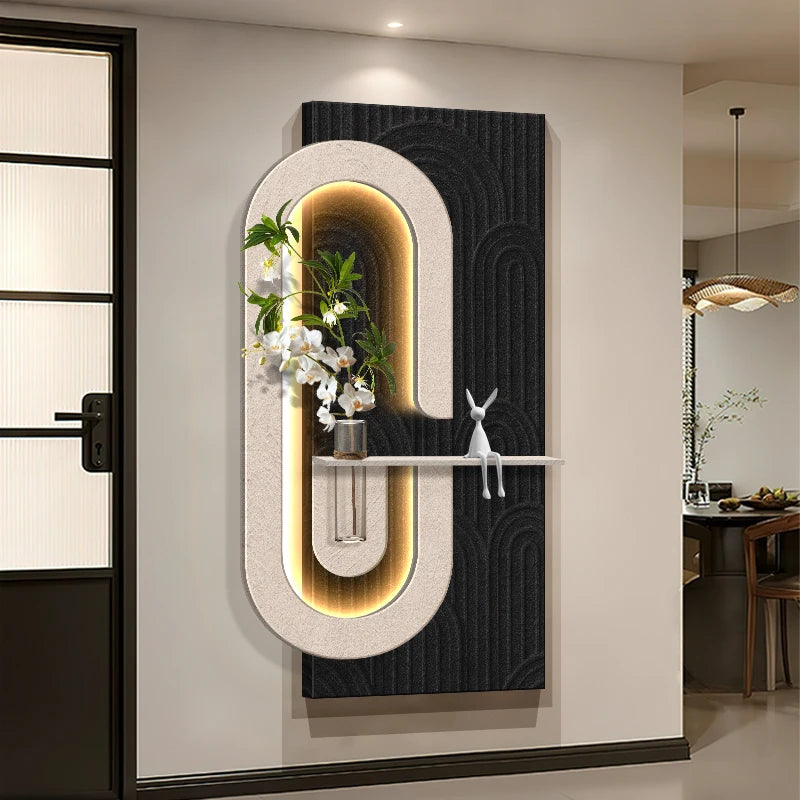 cadre mural étagère intégrée noir éclairage led minimaliste vase fleurs artificielles figurine chambre contemporain