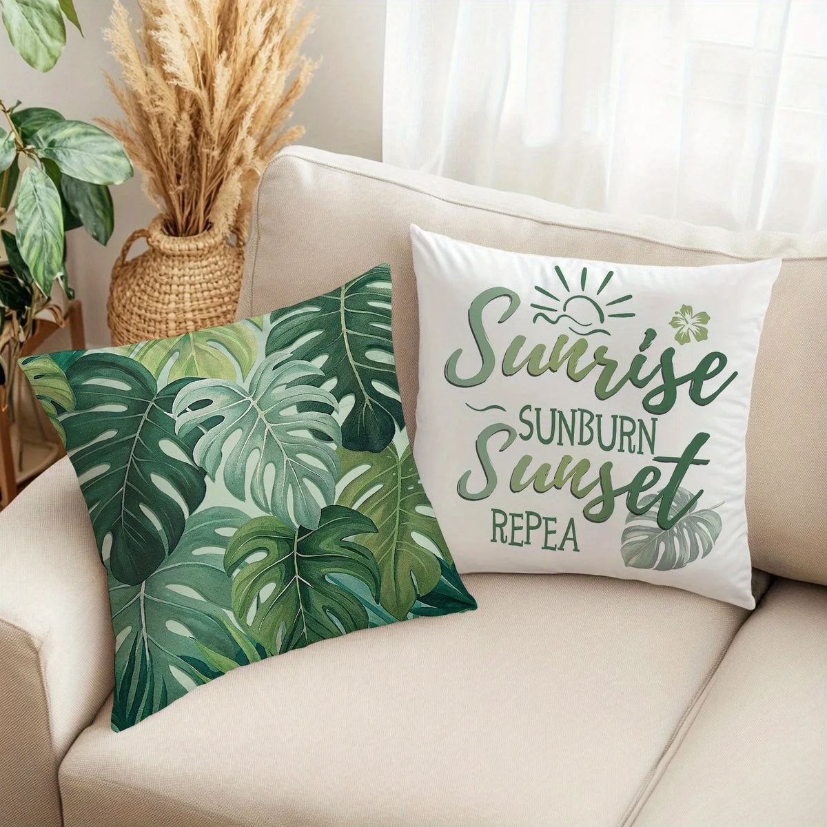 taies d'oreiller vertes motif feuilles tropicales moderne polyester 45x45cm maison hospitalière decoration chambre opaque