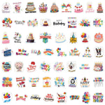 stickers happy birthday multicolores gâteaux ballons animaux étanches pvc festifs enfants décoration