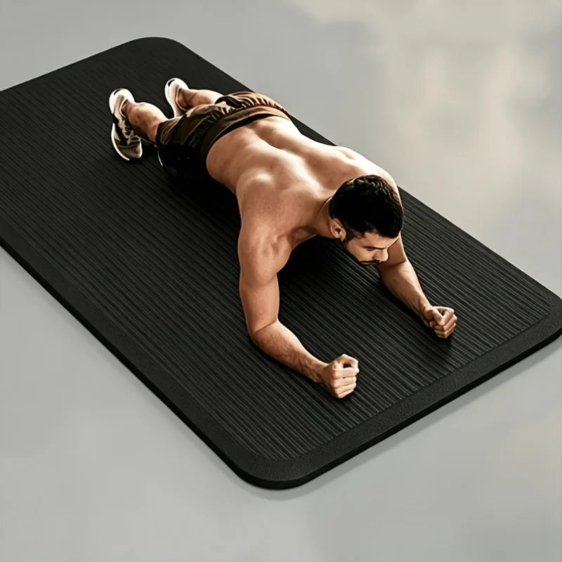 tapis yoga noir 1cm rayures horizontales moderne insonorisant antiusure portable hand washable