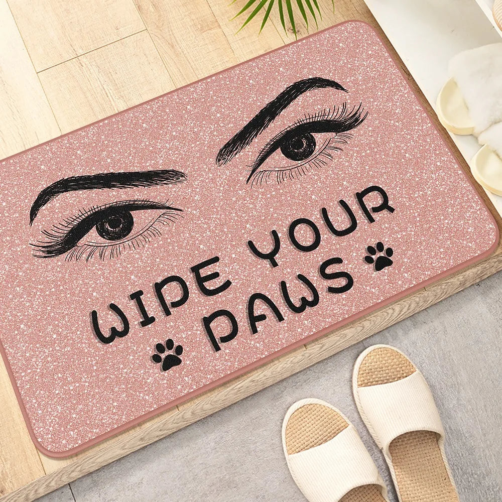 tapis d'entrée moderne yeux poupée welcome chiens os noir roseclair blanc