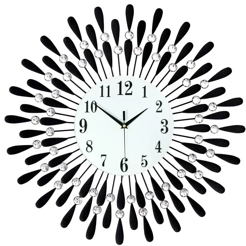 horloge murale moderne or noir strass circulaire 38x38cm salon décoration aiguille acrylique métal