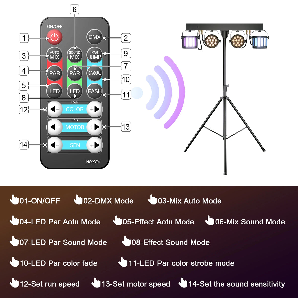 éclairage led scène dmx 60w noir moderne télécommande sac transport trépied disco