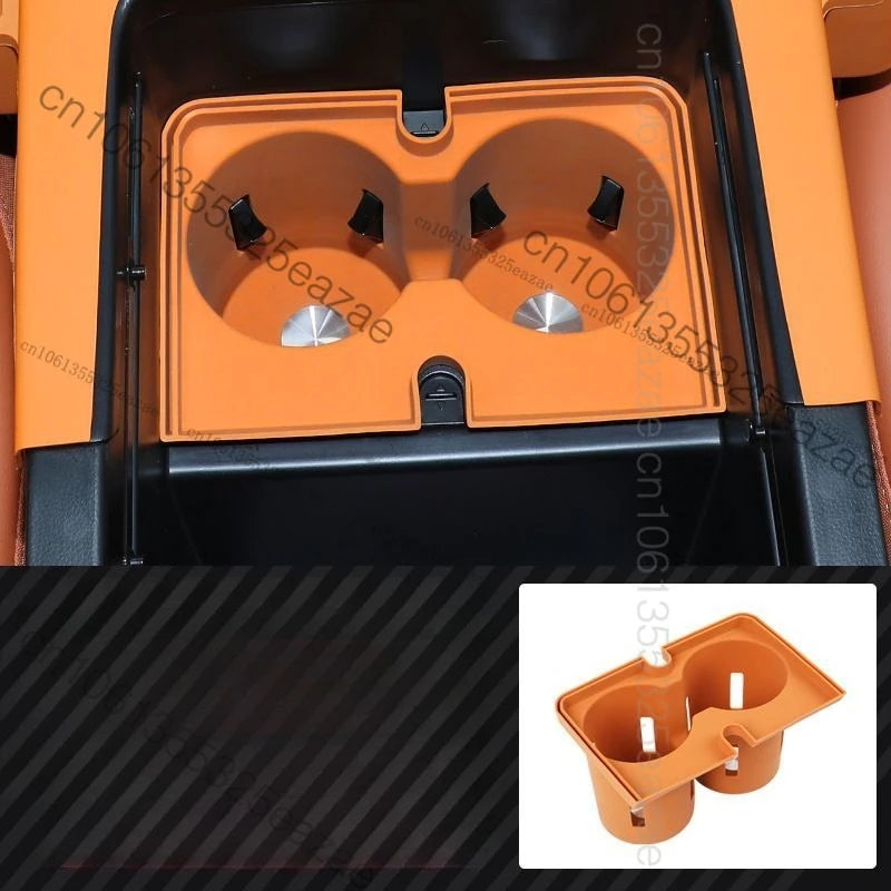 organisateur rangement voiture orange texture cuir moderne adhésif compartiments tasses objets smartphone