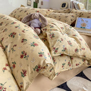 Housse de couette marron réversible florale vintage 3 pièces literie botanique douce et respirante