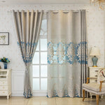 rideaux polyester broderie florale semi opaque classique beige bleu clair gris