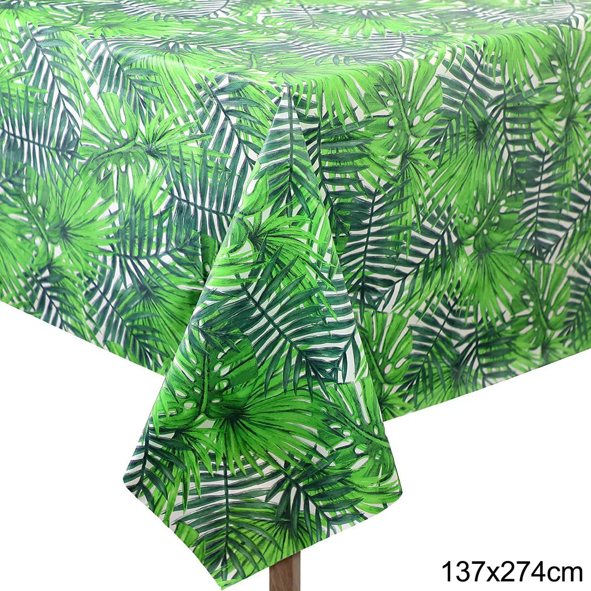 nappe jetable anniversaire motif tropical feuilles palmier fleurs verte moderne festivités été