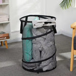 panier linge pliable tissu polyester noir gris blanc moderne semi transparent renforcé poignées