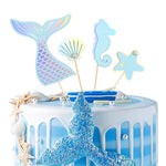 décoration gâteau thème sirène hippocampe coquillage étoile mer mariage anniversaire sous marin bleu rose