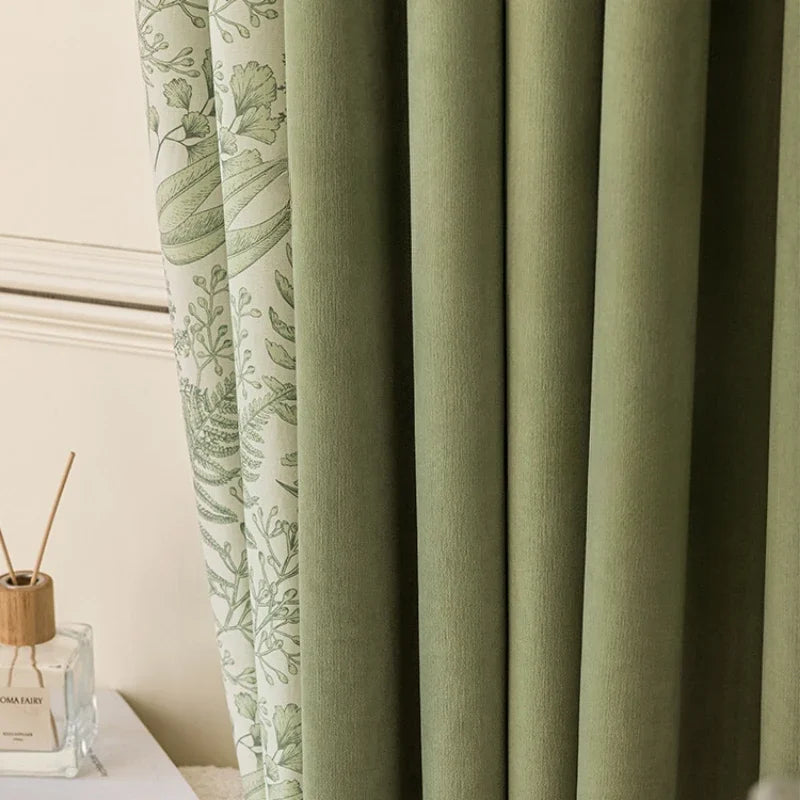 rideau moderne vert olive imprimé feuilles polyester opacité fenêtre plate personnalisable instructions montages