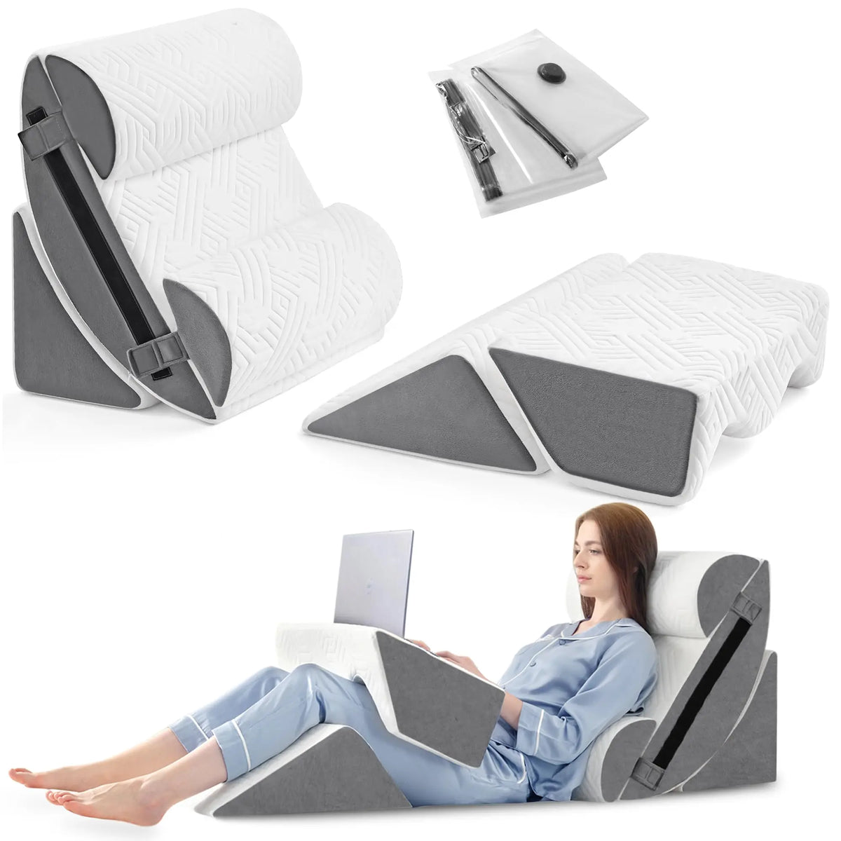 coussin inclinable multifonctionnel blanc gris tissu imprimé velcro ajustable moderne