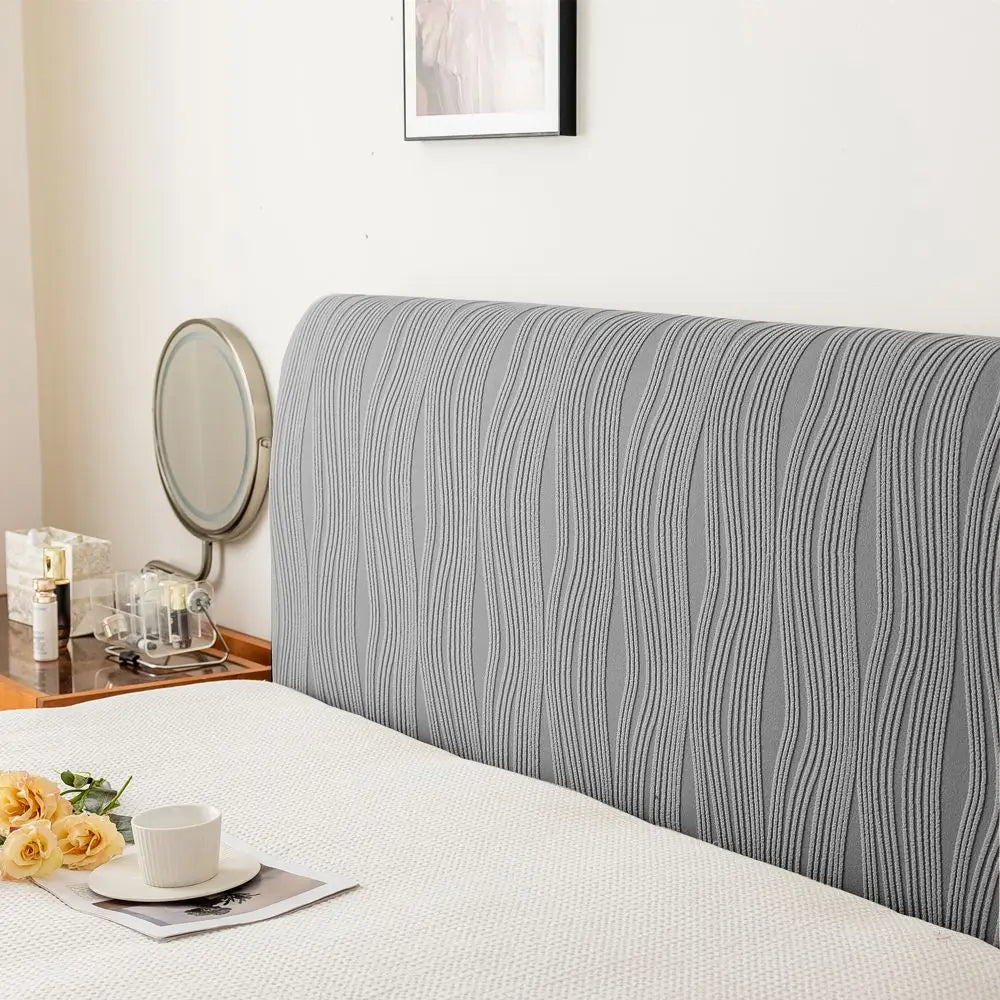 couvre tête lit moderne rayures horizontales beige clair anti salissure adhésif polyestere