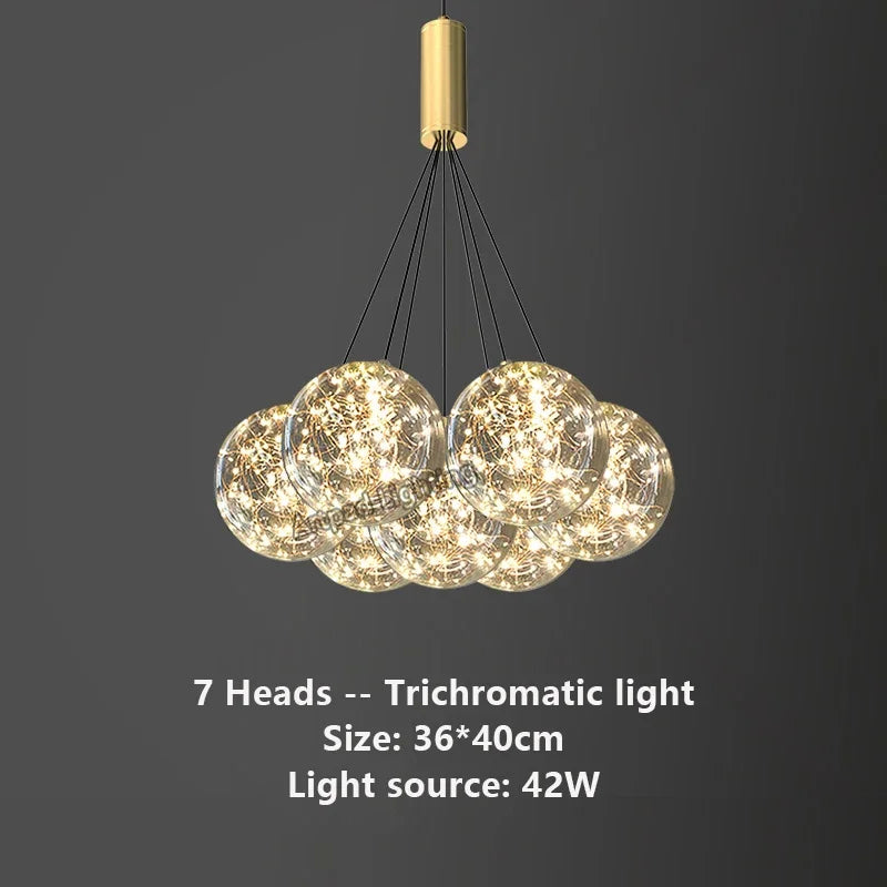 Suspension lumineuse moderne boules verre transparentes intérieur doré élégante plafonnier LED chambre restaurant