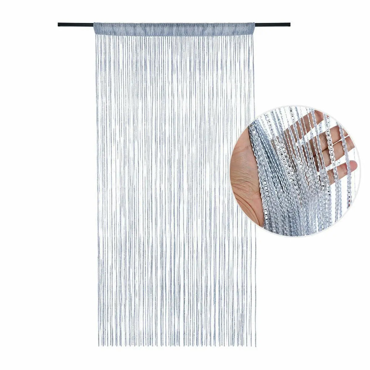 rideau decoratif franges bleu blanc argenté transparent moderne chambre 100x200cm
