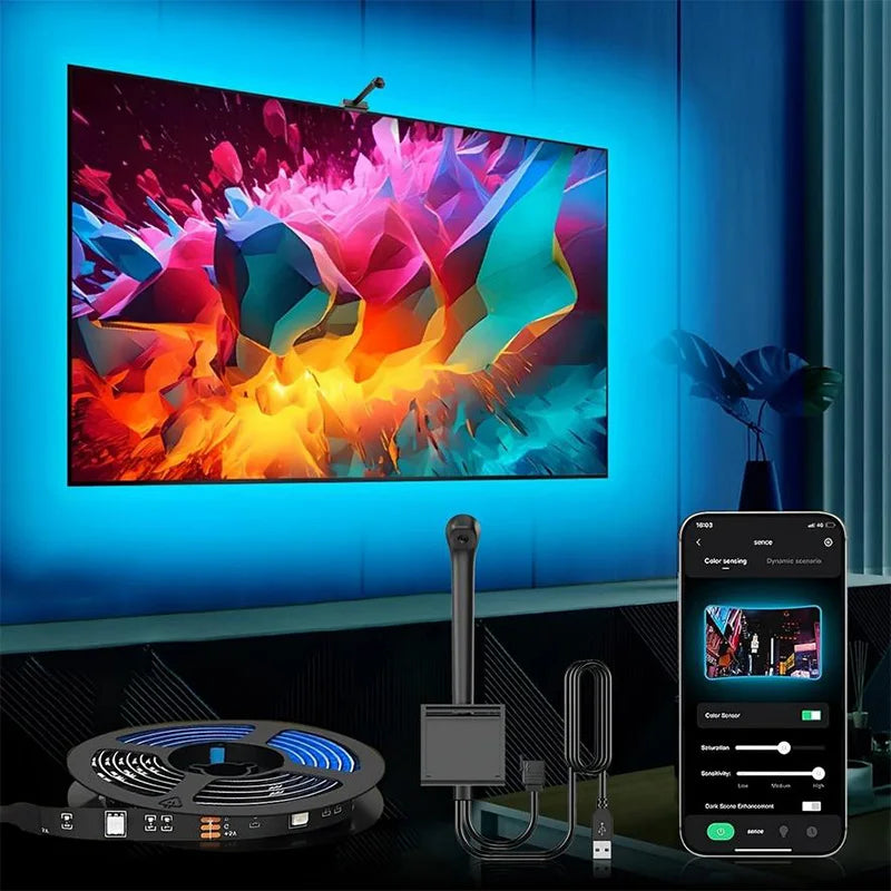 ruban led rgbic controle app synchronisation musicale detection couleur 55 75 pouces