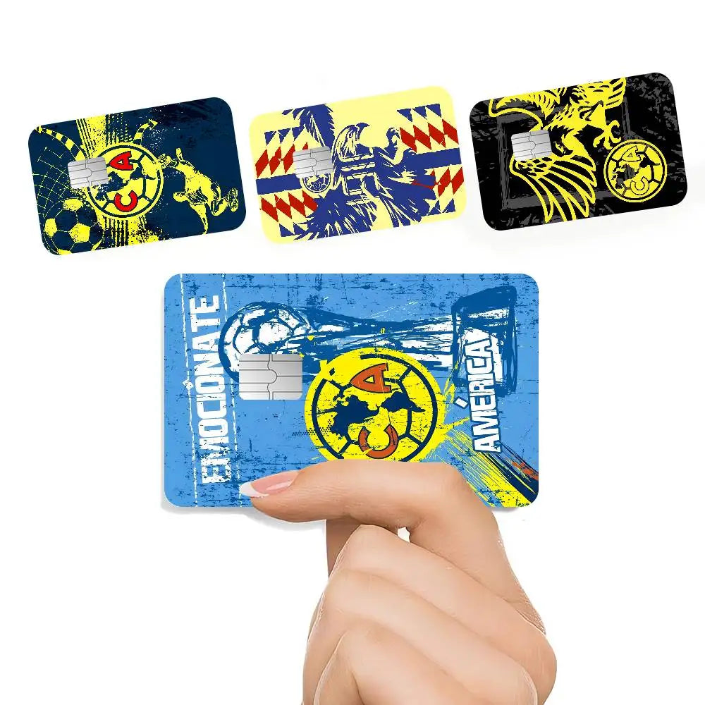 sticker autocollant cartes bancaires club américa dessin animé oiseau stylisé waterproof réutilisable bleu jaune