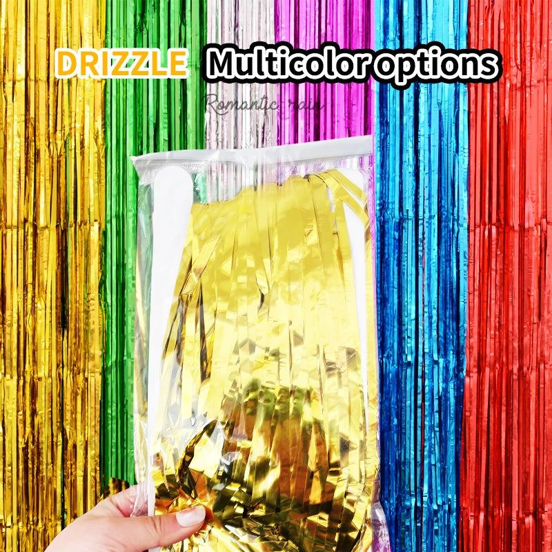 rideau décoration événement festif franges métalliques brillantes couleurs vives photobooth événementiel festive