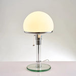 lampe table moderne blanc chrome verre opale interrupteur bouton base plate chambre salon