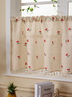 rideau lin brodé fleurs rouge vert beiges opaques tassels chambre cuisine 100x60cm 150x60cm 180x60cm