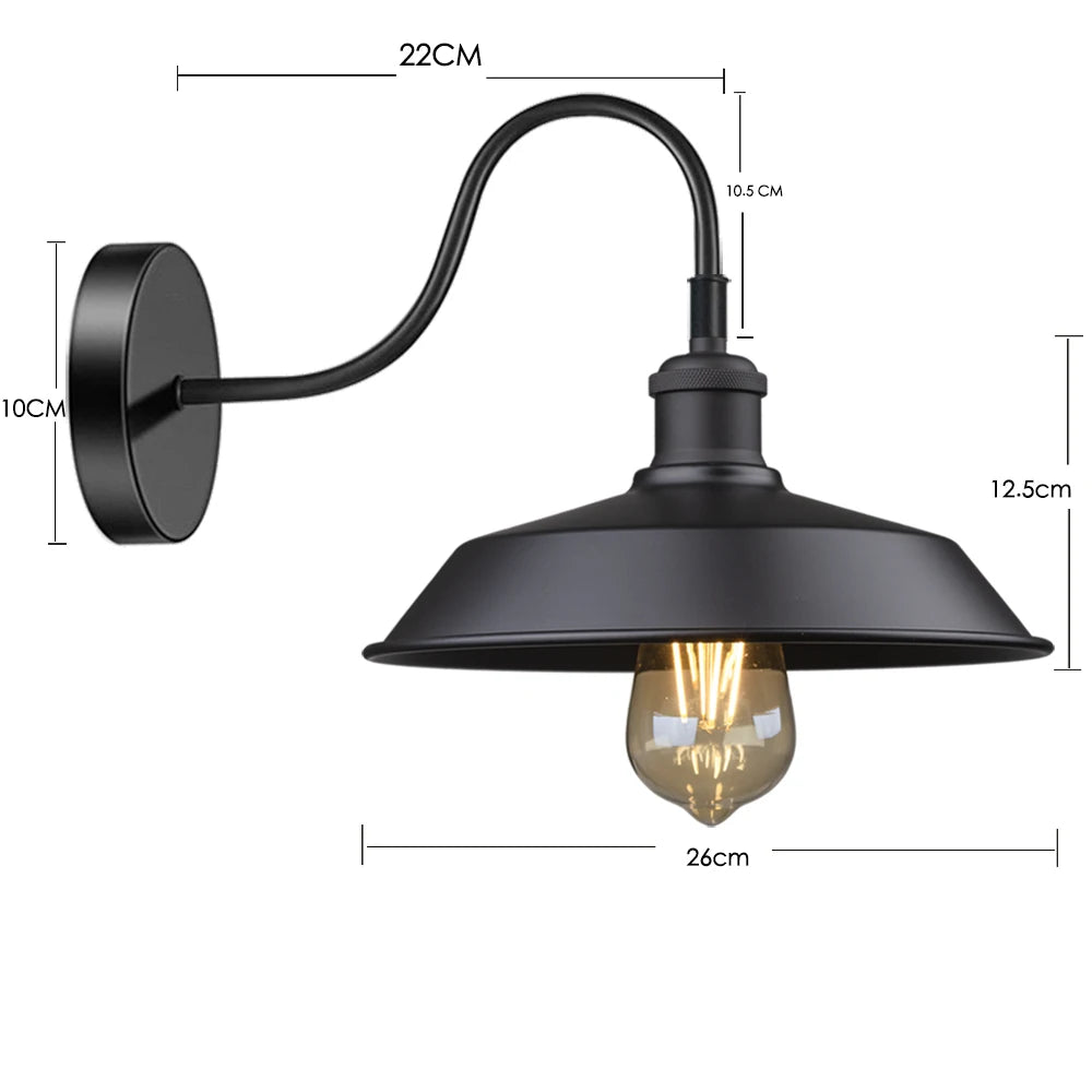 lampe murale industrielle vintage noir doré abat jour mat éclairage entrée chambre étude salle