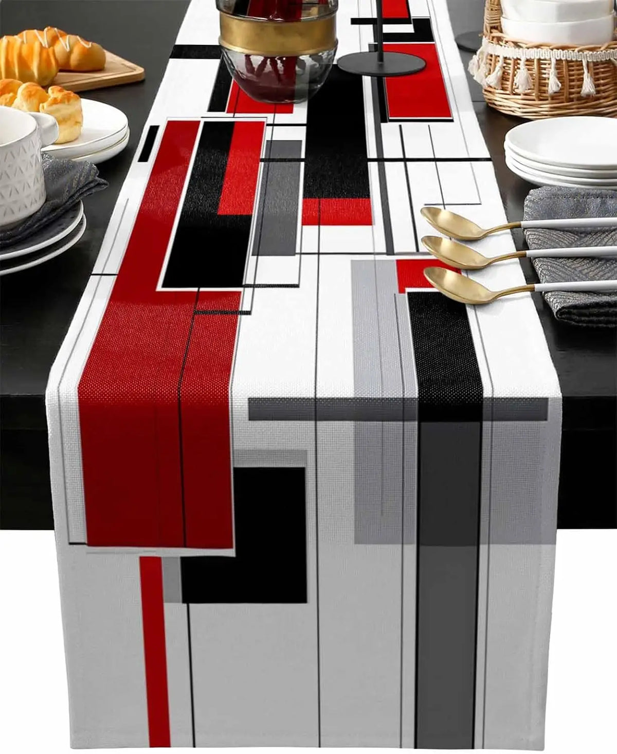 chaise table lin géométrique rouge noir gris moderne minimaliste decoration abstraite opaque