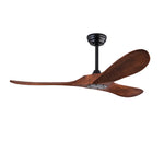 ventilateur moderne bois finition marron lames bois massif télécommande inclusion poteaux métalliques 52pouces