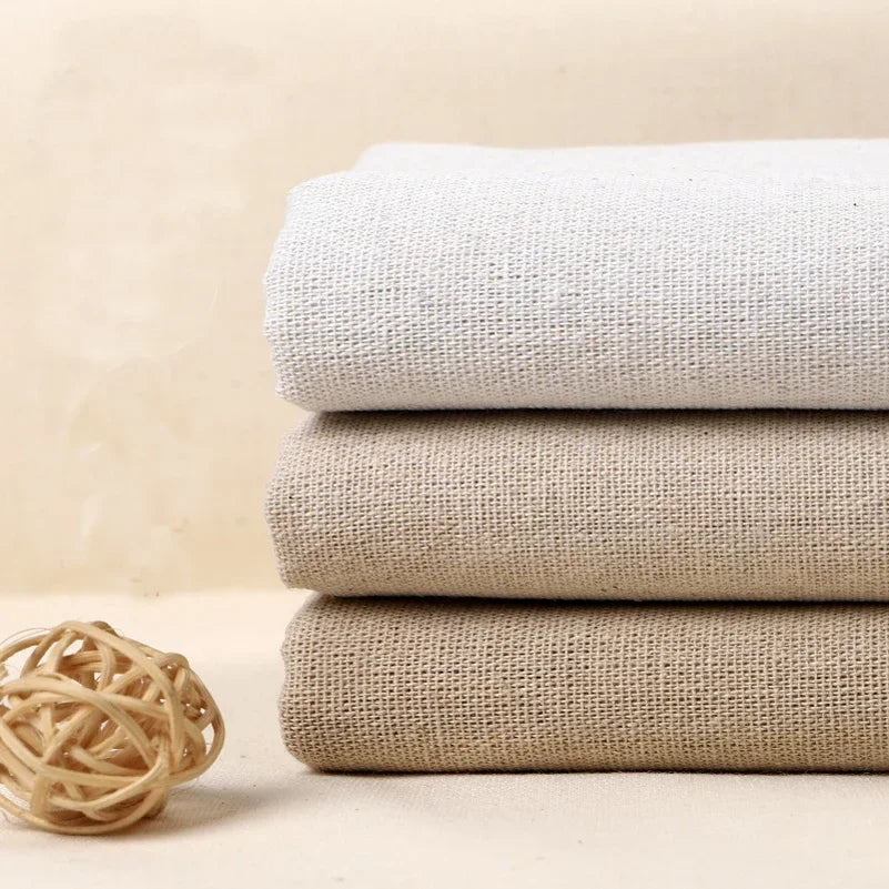 tissu coton lin beige clair foncé texture classique 150cm largeur pré coupé deco artisanal