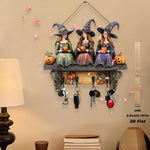 étagère murale décorative sorcières motifs automne couleurs vives halloween clés