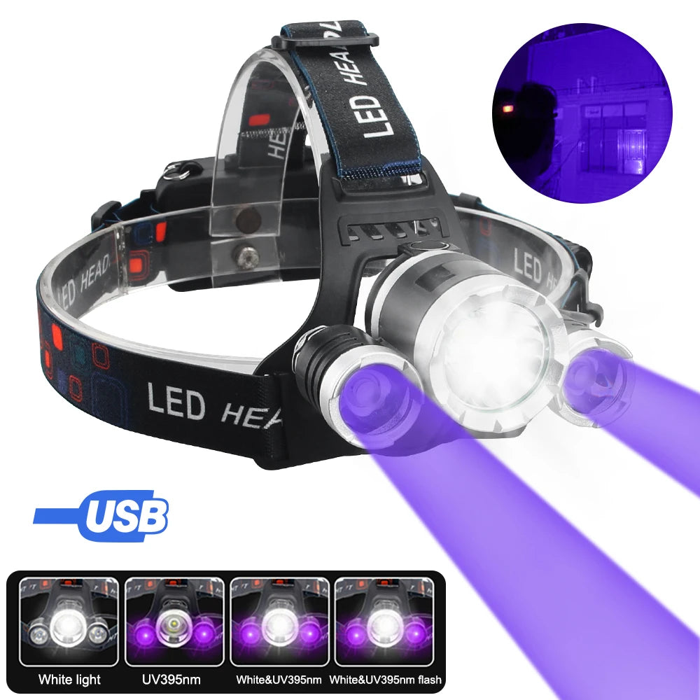 lampe frontale led noire rechargeable usb camping red verte blanche fixe ceinture
