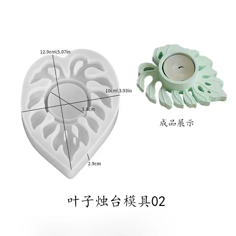 support bougie feuilles stylisées violet vert beige moderne décoratif silicone transparent opacité