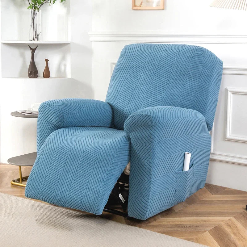 housses fauteuil inclinable gris bleu rayures diagonales clips extensibles moderne