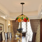 Lampe suspendue Tiffany mosaïque fleurs multicolore opacité chaîne salon chambre