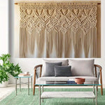 rideau macramé boho chic motifs géométriques franges beige clair occasion fête anniversaire mariage