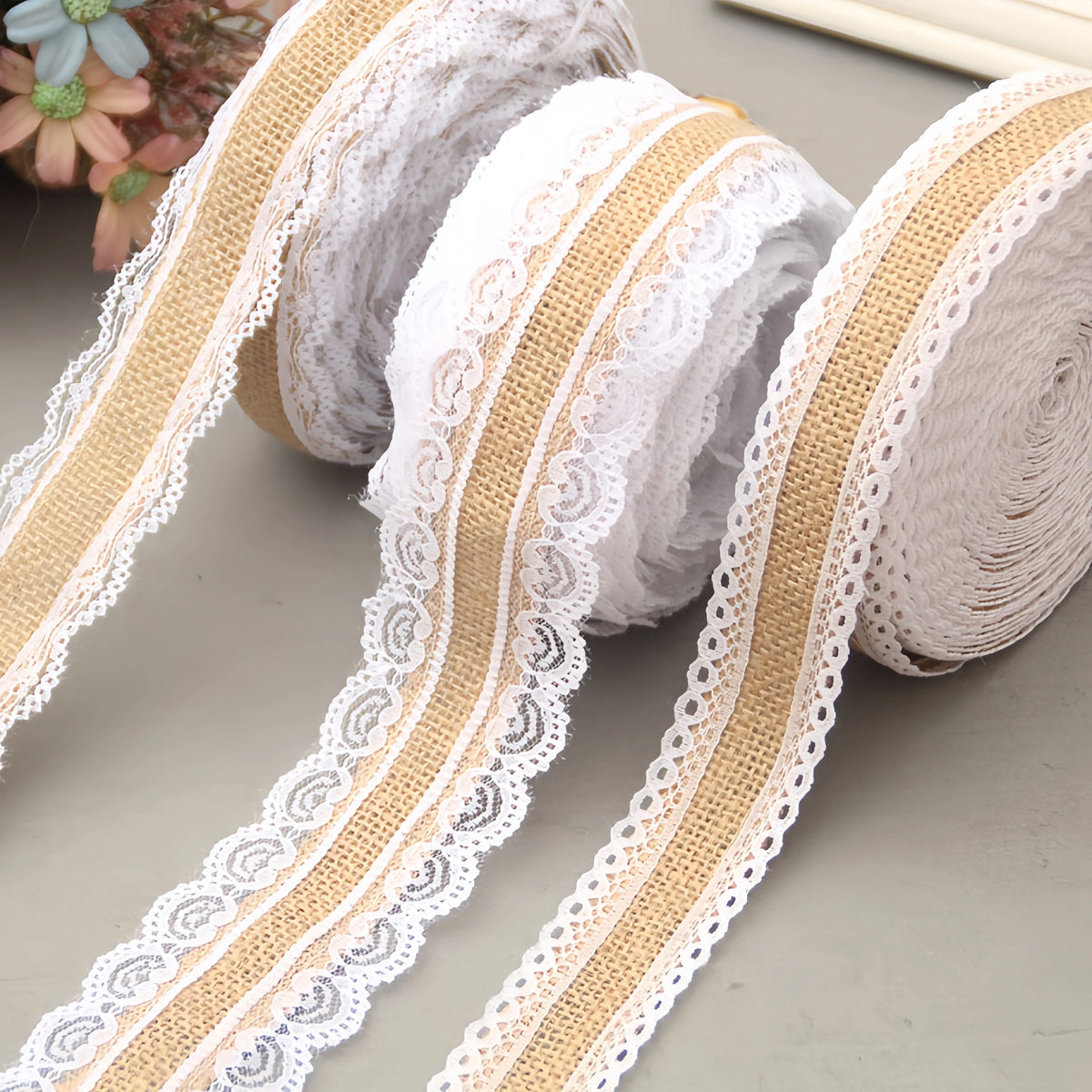 ruban jute dentelle blanche vintage rustique 2m 5m opacité beige blanc decoration cadeau festive