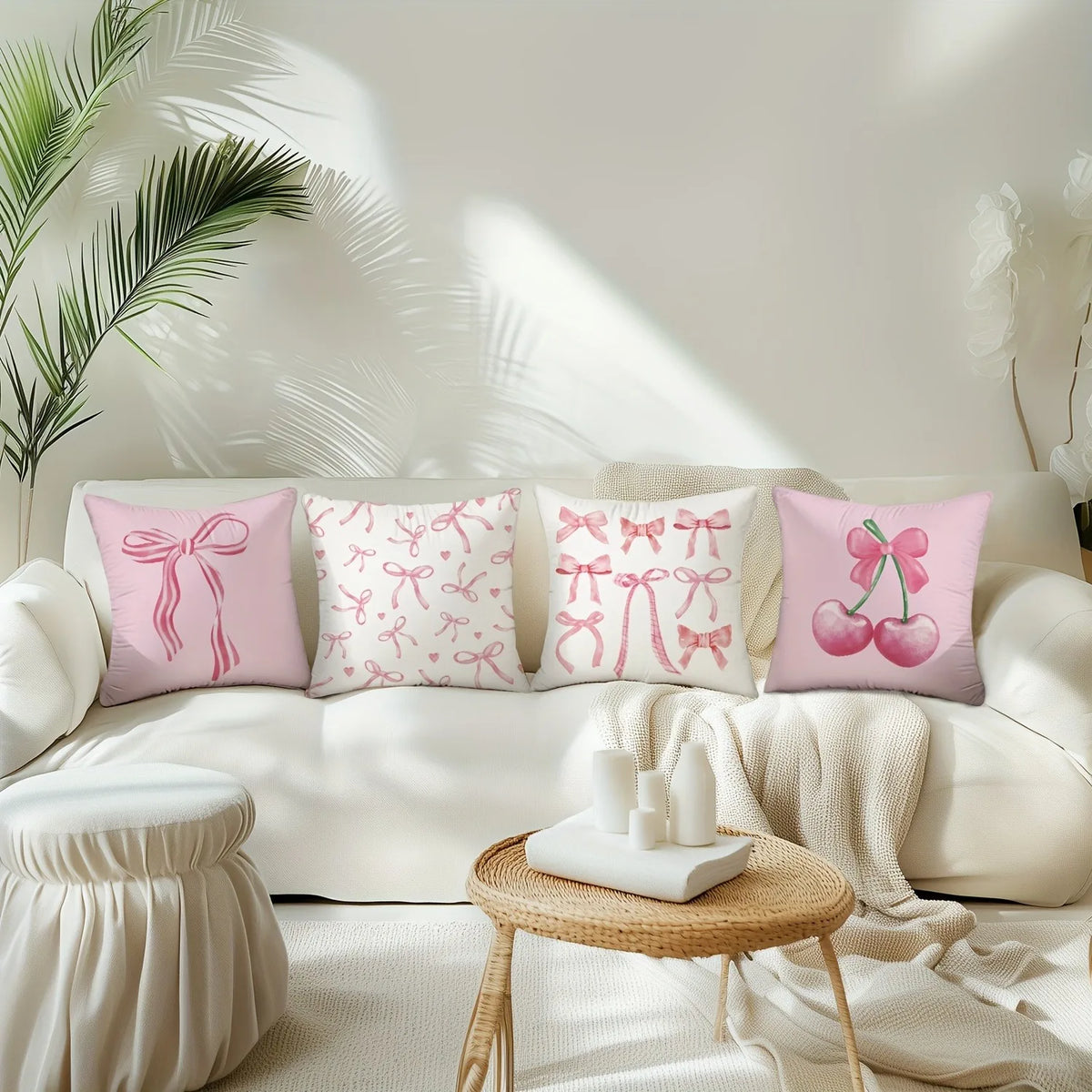 housse coussin moderne rose rubans cœurs zipper 45x45cm polyester décoration intérieure chambre salon