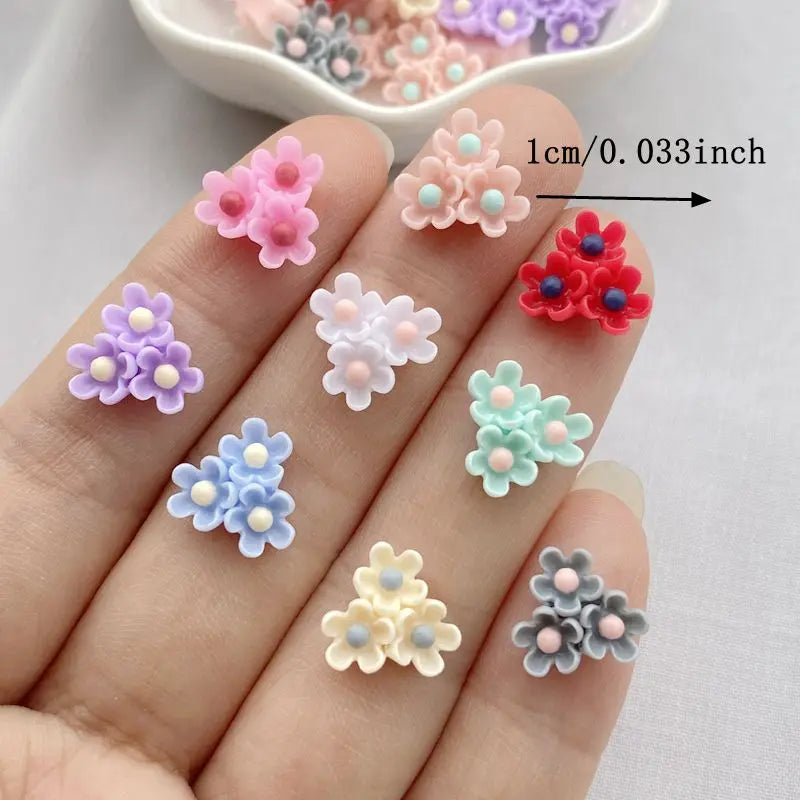 paillettes résine fleurs artificielles miniatures ornements pétale centre rouge rose violet bleu gris beige