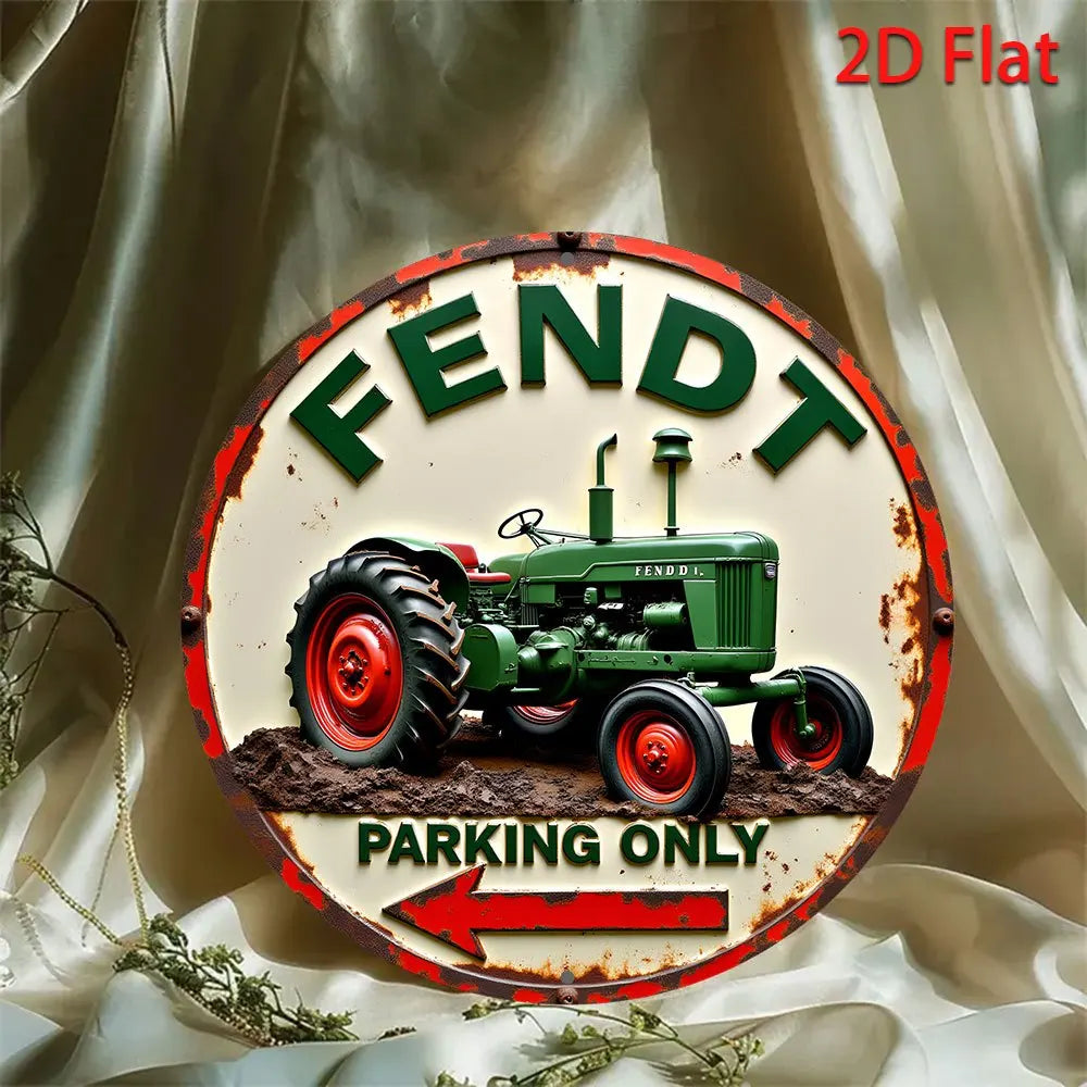 plaque decorative tracteur fendt vintage vert rouge beige parking only métal robuste decoration ferme
