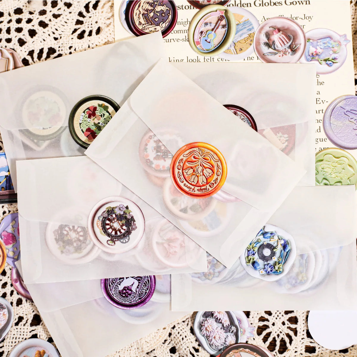 timbres poste multicolores motifs floraux vintage opacité 30 pcs enveloppe transparente